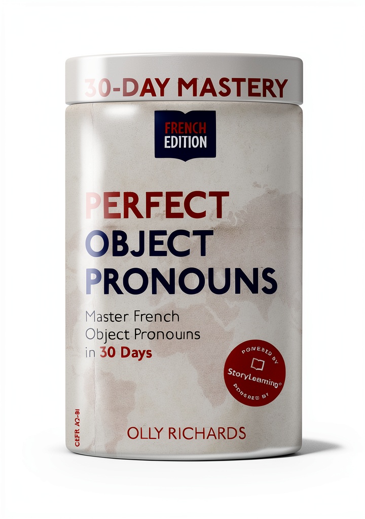 Installing French Language Mastery in 30 Days with StoryLearning Press on a wooden desk