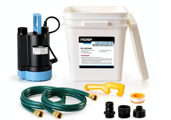 Tankless Water Heater Flushing Kit with 1/3HP Sump Water Pump, 4 Gallon Bucket, Bucket Lid Opener, 2PCS 3/4’’GHT x 6’ Hoses, Easy Install and Use Tankless Water Heater Descaling Kit-0