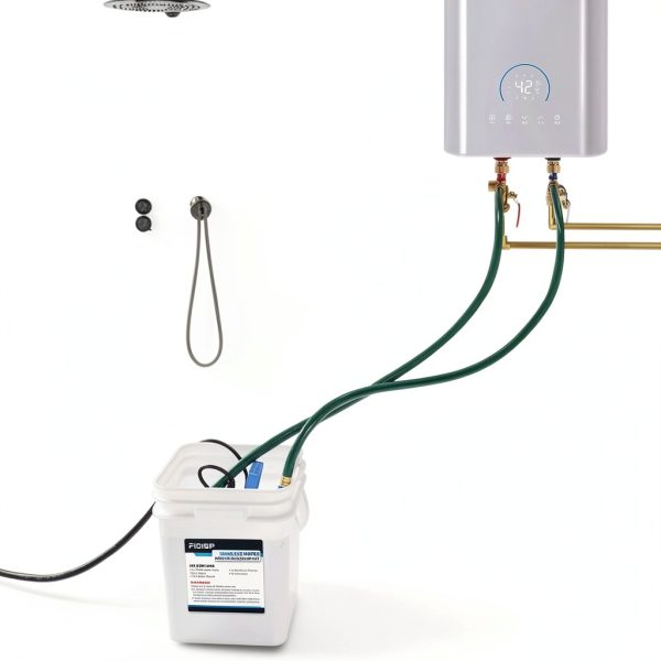 Tankless Water Heater Flushing Kit with 1/3HP Sump Water Pump, 4 Gallon Bucket, Bucket Lid Opener, 2PCS 3/4’’GHT x 6’ Hoses, Easy Install and Use Tankless Water Heater Descaling Kit-1