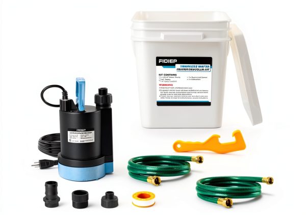 Tankless Water Heater Flushing Kit with 1/3HP Sump Water Pump, 4 Gallon Bucket, Bucket Lid Opener, 2PCS 3/4’’GHT x 6’ Hoses, Easy Install and Use Tankless Water Heater Descaling Kit-4